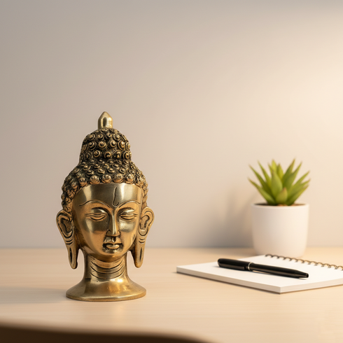 Brass Buddha Head Showpiece - Meditation and Home Decor