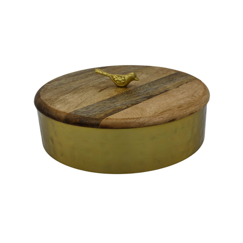 Brass Chapati box with wooden lid and tong