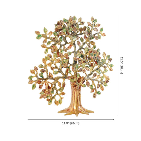 Brass Decorative Kalpavriksha Tree with Colourful Leaf Detailing