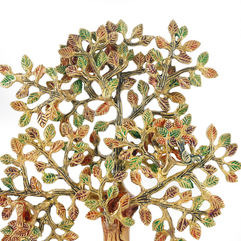 Brass Decorative Kalpavriksha Tree with Colourful Leaf Detailing