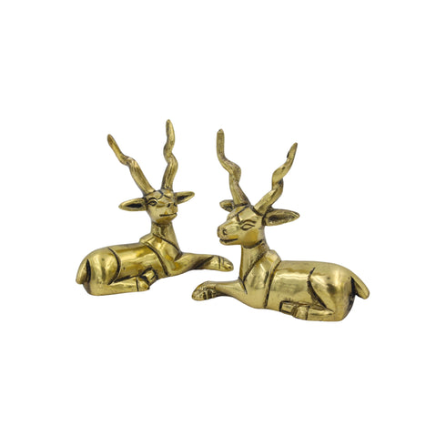 Brass Deer Pair Ethnic Design Handmade Statue for Home Decor Office Counter Unique Piece