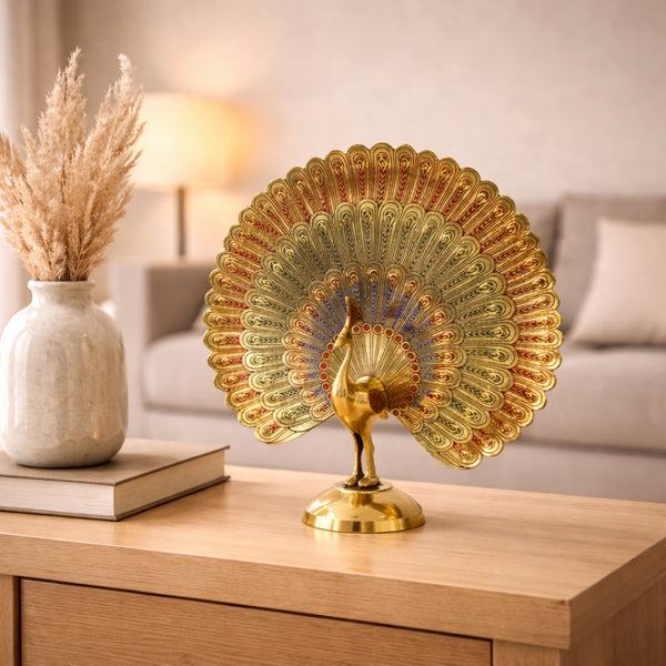 Brass Golden Peacock | Brass Dancing Peacock Statue