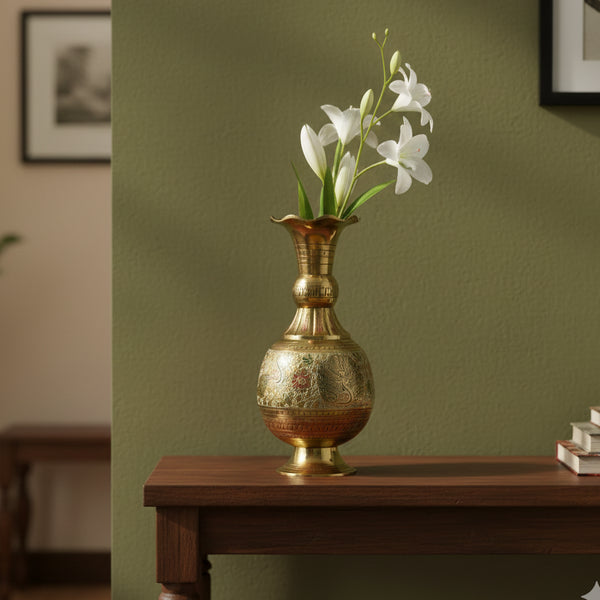 Brass Handicraft Flower Vase/Flower Pot for Office and Home Decor with a touch of Indian artistry