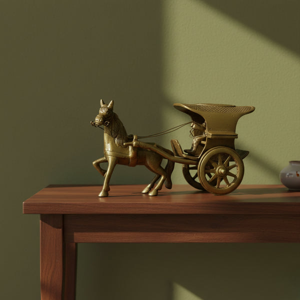 Brass Horse Cart Antique Style Tanga Rath – Decorative Statue/Showpiece for Home, Office, Living Room, Study Table, Unique Gift
