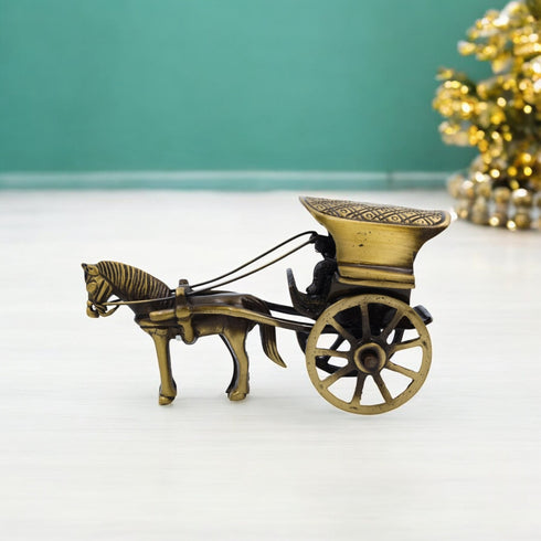 Brass Horse Cart Tanga Statue for Home Decor Office Counter Antique Figurine Handcrafted Animal Gift