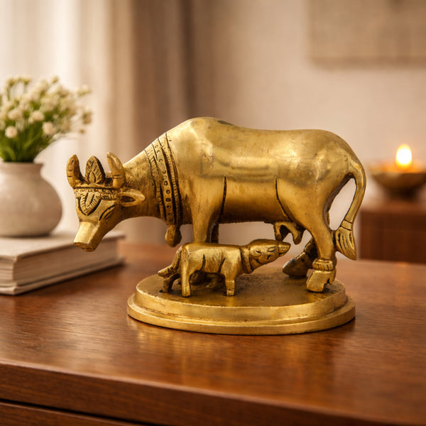 Brass Kamdhenu Cow with Calf