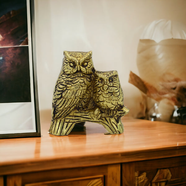 Brass Owl and Owlet Pair