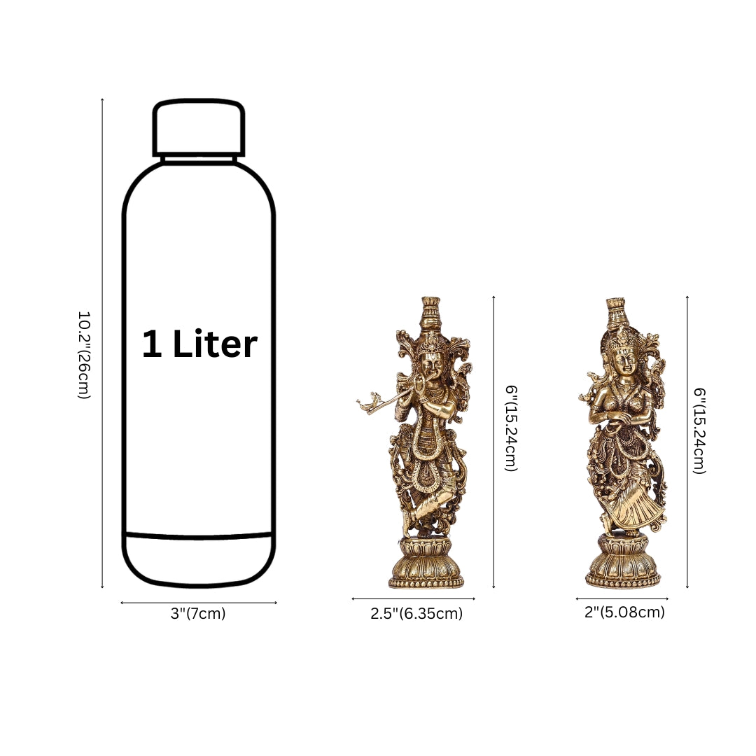 Brass Radha Krishna Small Statue with Intricate carvings