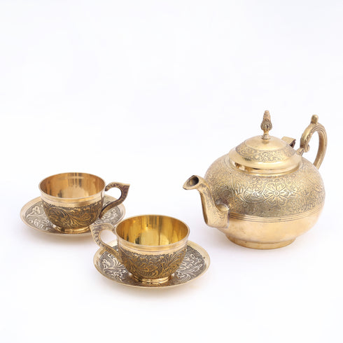 Brass Teapot Set with Cups and Saucer – Table Decor Item