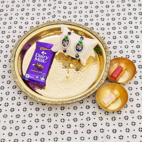 Brass Thali with Katori Set– Rakhi for Bhai-Bhabhi (Pair)