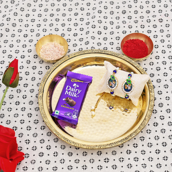 Brass Thali with Katori Set– Rakhi for Bhai-Bhabhi (Pair)