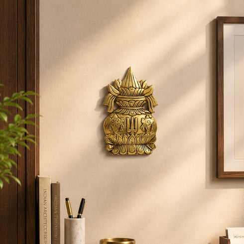 Brass Vaishnav Kalash with Shankh and Chakra motif Showpiece