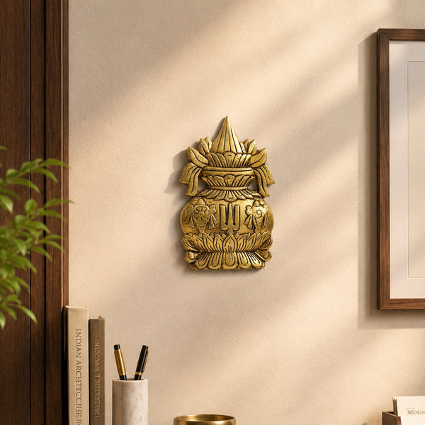 Brass Vaishnav Kalash with Shankh and Chakra motif Showpiece
