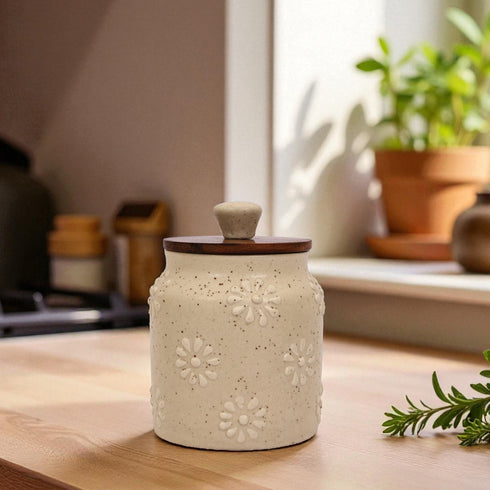Ceramic Air-tight Jars with flower embossed pattern