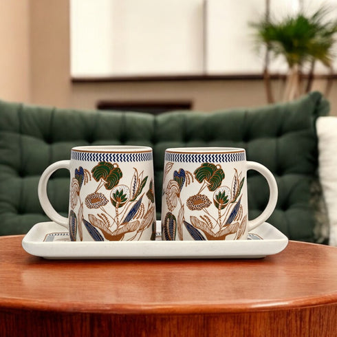 Ceramic Coffee Cup set with Tray
