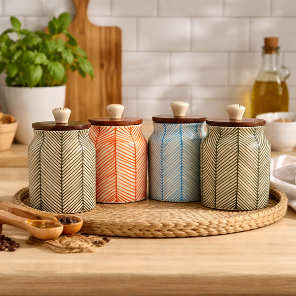 Ceramic Jar with Wooden Lid (Set of 4)