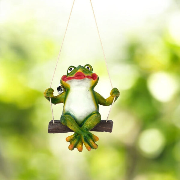 Charming Frog Figurine with Swing for Wall Décor