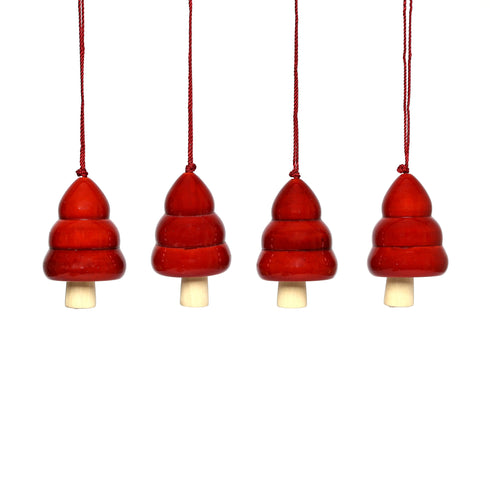 Christmas Décor Handcrafted Eco-friendly Red Wooden Tree Bell Hangings