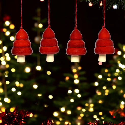 Christmas Décor Handcrafted Eco-friendly Red Wooden Tree Bell Hangings