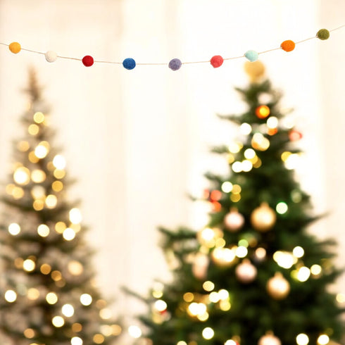 Christmas Décor Handmade Felt Pompom Garland—Multicolour