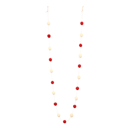 Christmas Décor Handmade Felt Pompom Garland—Red and White