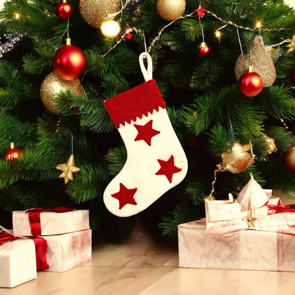 Christmas Décor Handmade Felt Sheet Stocking—Star Design