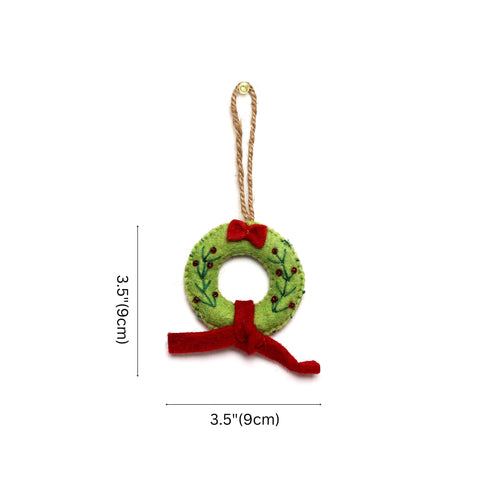 Christmas Décor Handmade Green and Red Felt Wreath Hangings with Detailed Embroidery Work