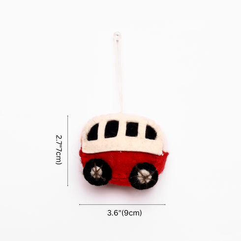 Christmas Décor Handmade Needled Felt Work Miniature Bus Hanging