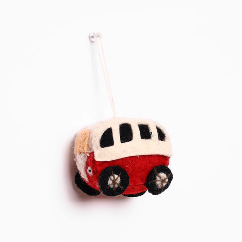 Christmas Décor Handmade Needled Felt Work Miniature Bus Hanging