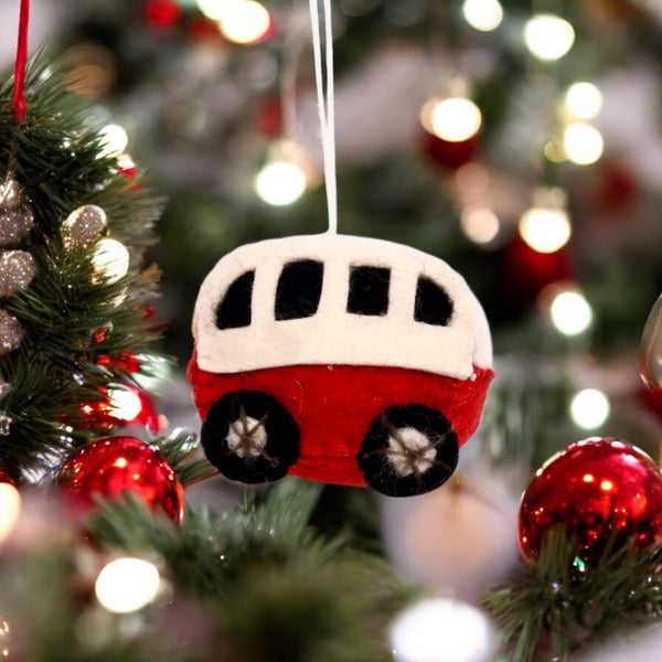 Christmas Décor Handmade Needled Felt Work Miniature Bus Hanging