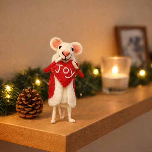Christmas Décor Handmade Needled Felt Work Mouse Carrying