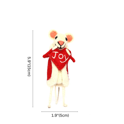 Christmas Décor Handmade Needled Felt Work Mouse Carrying "Heart of Joy"