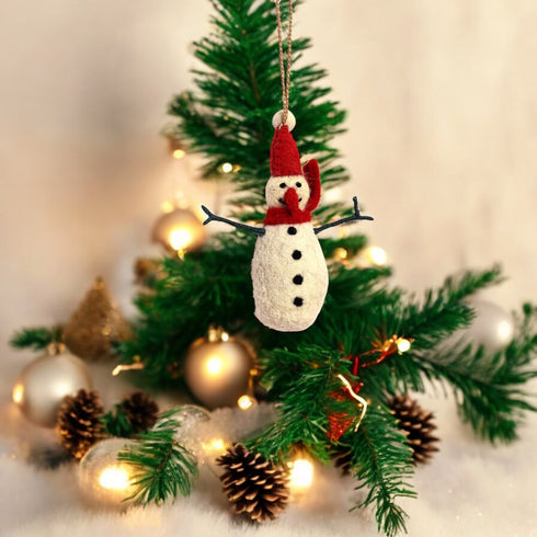 Christmas Décor Handmade Needled Felt Work Snowman Hanging