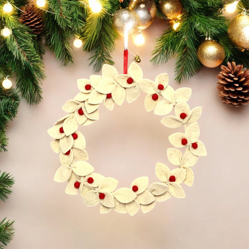 Christmas Décor Handmade White Felt Wreath
