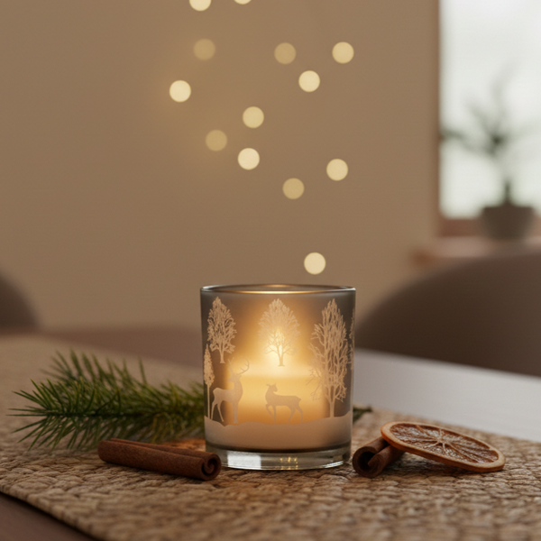 Christmas Theme Glass Candle Holder