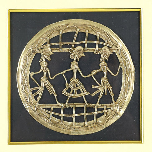 Circular Dhokra Art Tribal Dancing Couple