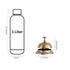Measurement chart comparing a 1-liter bottle and a brass bell on a white background