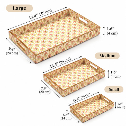 Classical Palm Tree Wooden Serving Tray Set of 3
