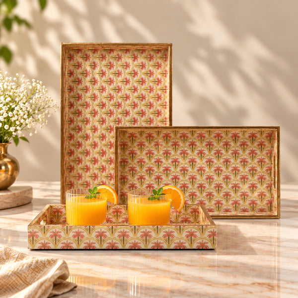Classical Palm Tree Wooden Serving Tray Set of 3