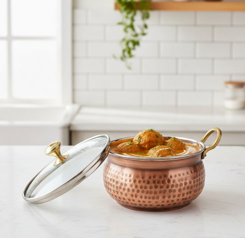 Copper Serving bowl with Glass lid