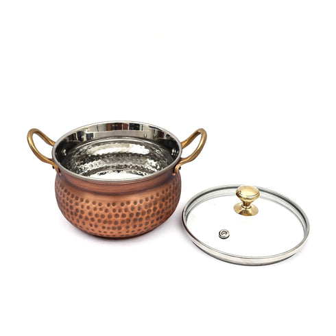 Copper Serving bowl with Glass lid (Aluminium interior)
