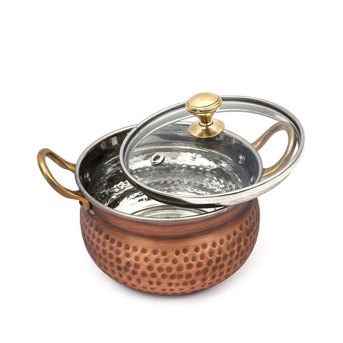 Copper Serving bowl with Glass lid (Aluminium interior)
