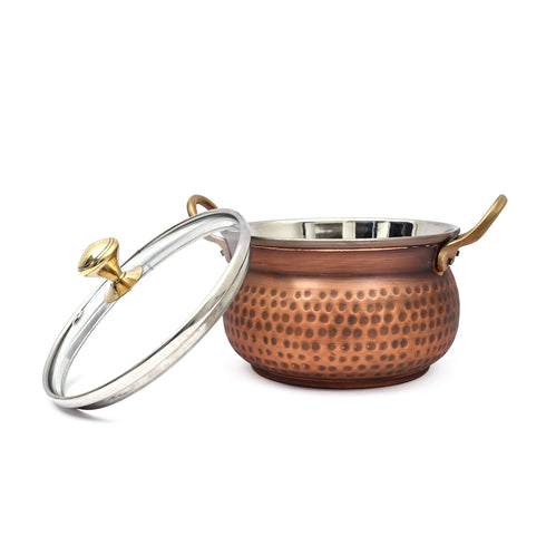 Copper Serving bowl with Glass lid (Aluminium interior)