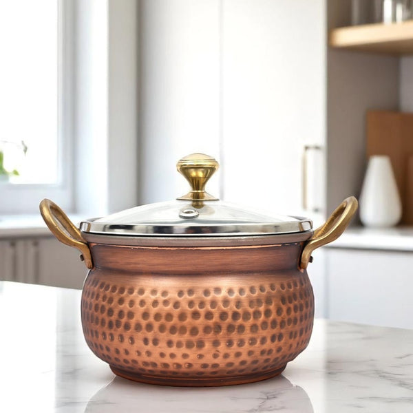 Copper Serving bowl with Glass lid (Aluminium interior)