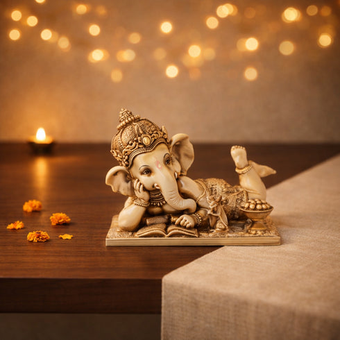 Cultured Marble Ganesha Reclining Position Statue