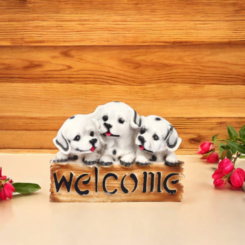 Cute White Puppy Welcome Statue for Home Décor