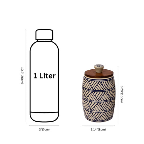 Cylindrical strike pattern Jar set with wooden lid  (Set of 2)