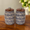 Cylindrical strike pattern Jar set with wooden lid  (Set of 2)