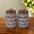 Cylindrical strike pattern Jar set with wooden lid  (Set of 2)