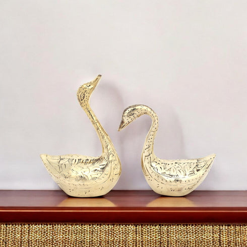 Decorative Brass Swan Duo for Home Decor